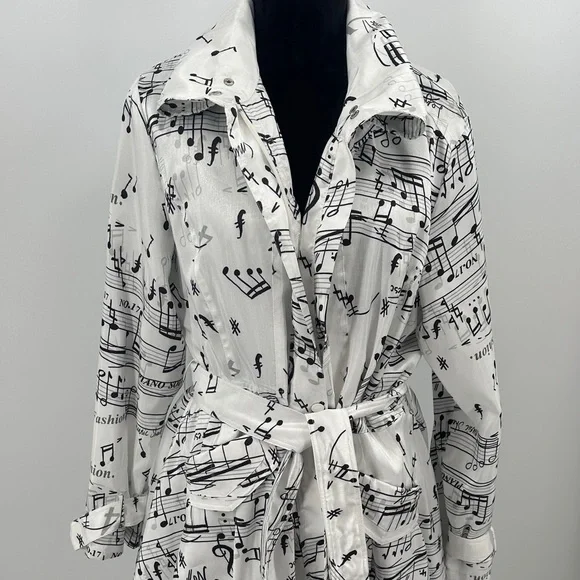 Samuel Dong trench coat White Music Note Print size petite - Picture 3 of 9